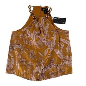 Bailey 44 Halter Top Metallic Tiger Jungle Chain Silky Orange Size S Vacation